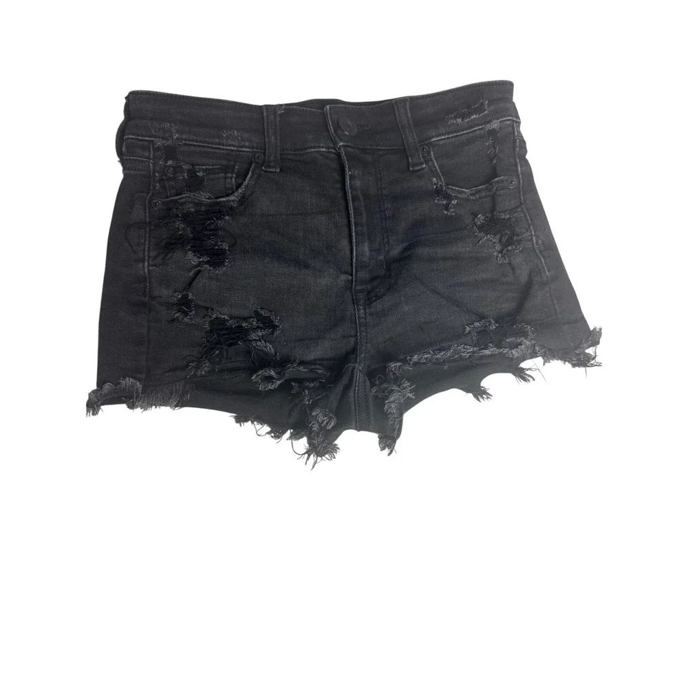 American‎ Eagle Distressed Denim Shorts Women Size 2 Black Excellent High Rise